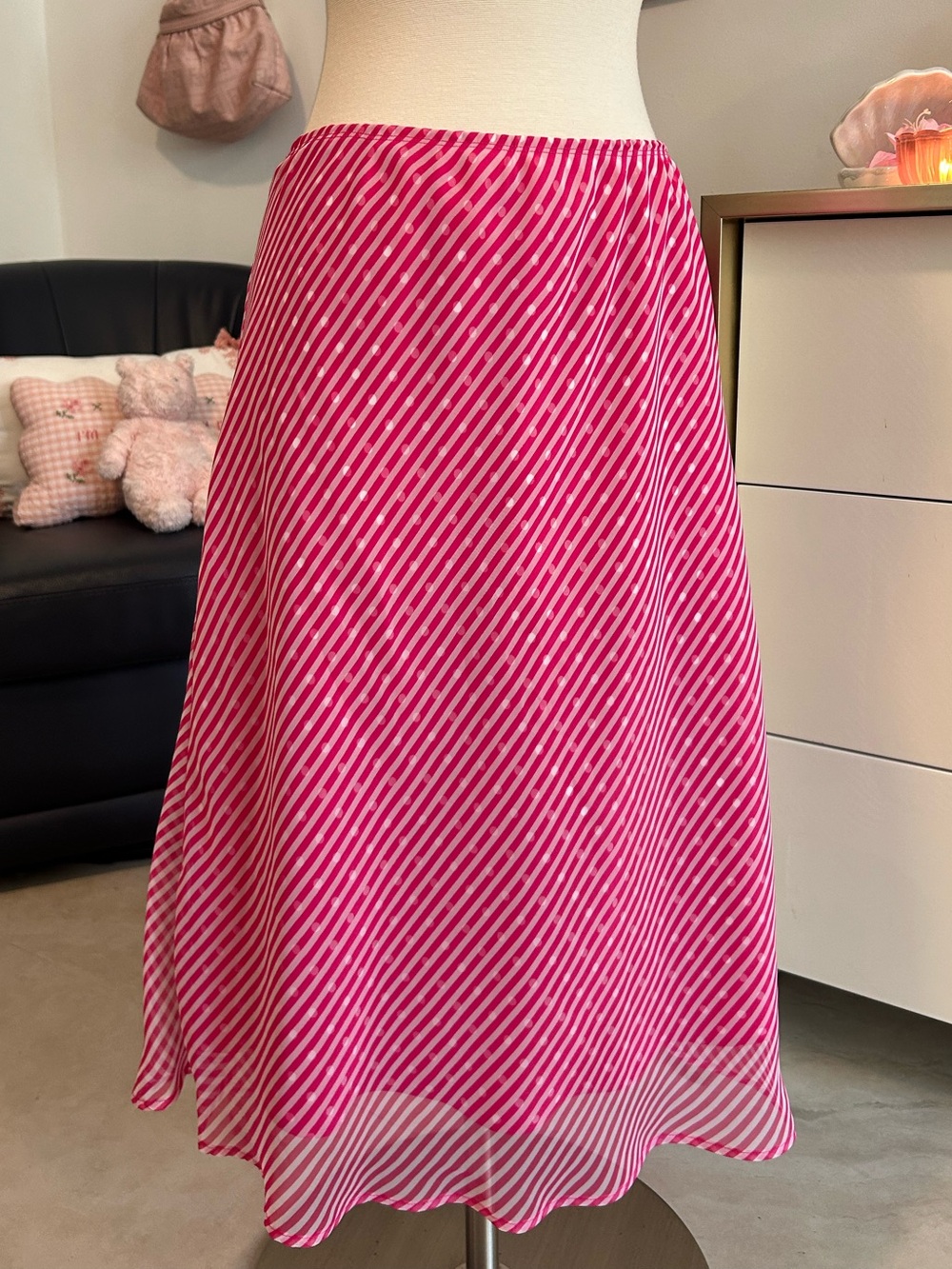 Vintage Y2K Pink Striped A-Line Midi Skirt
